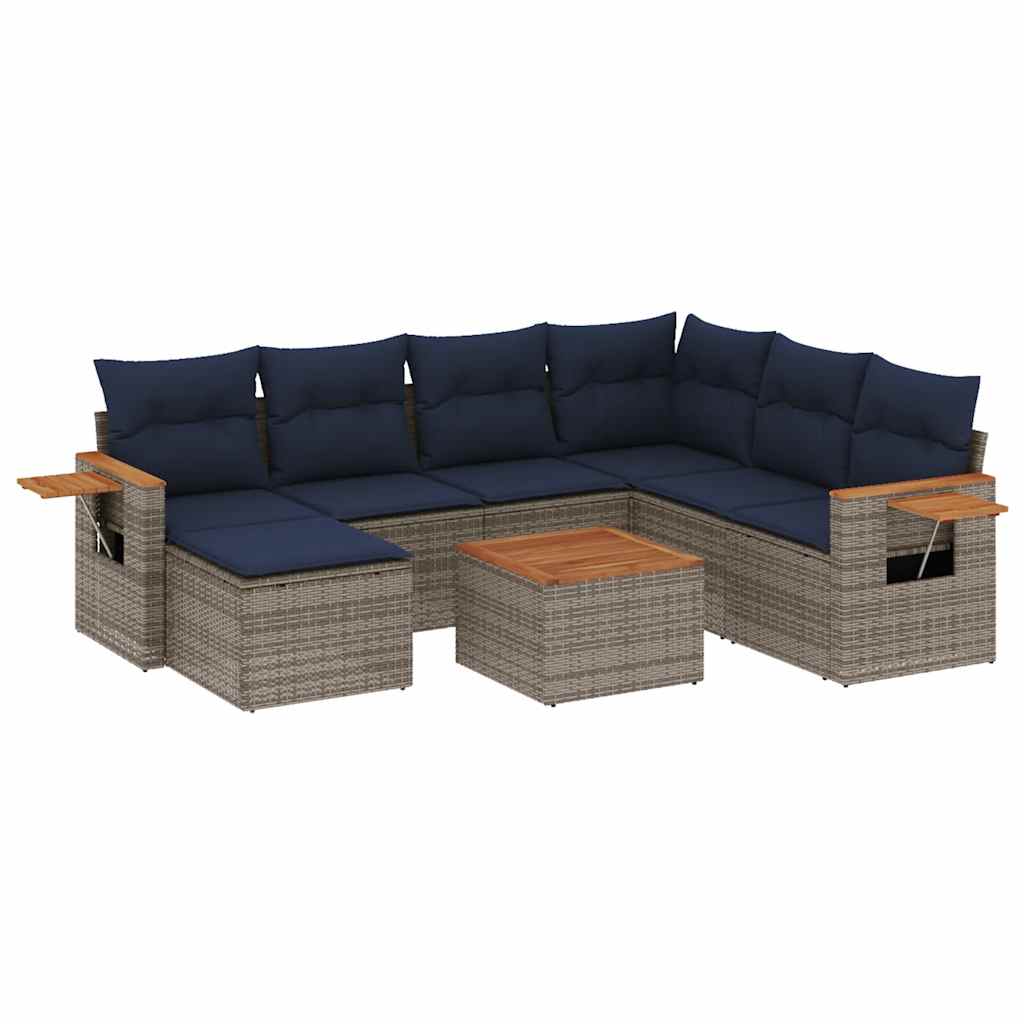 8-dijelni set vrtnih sofa od poliratana s jastucima sivi