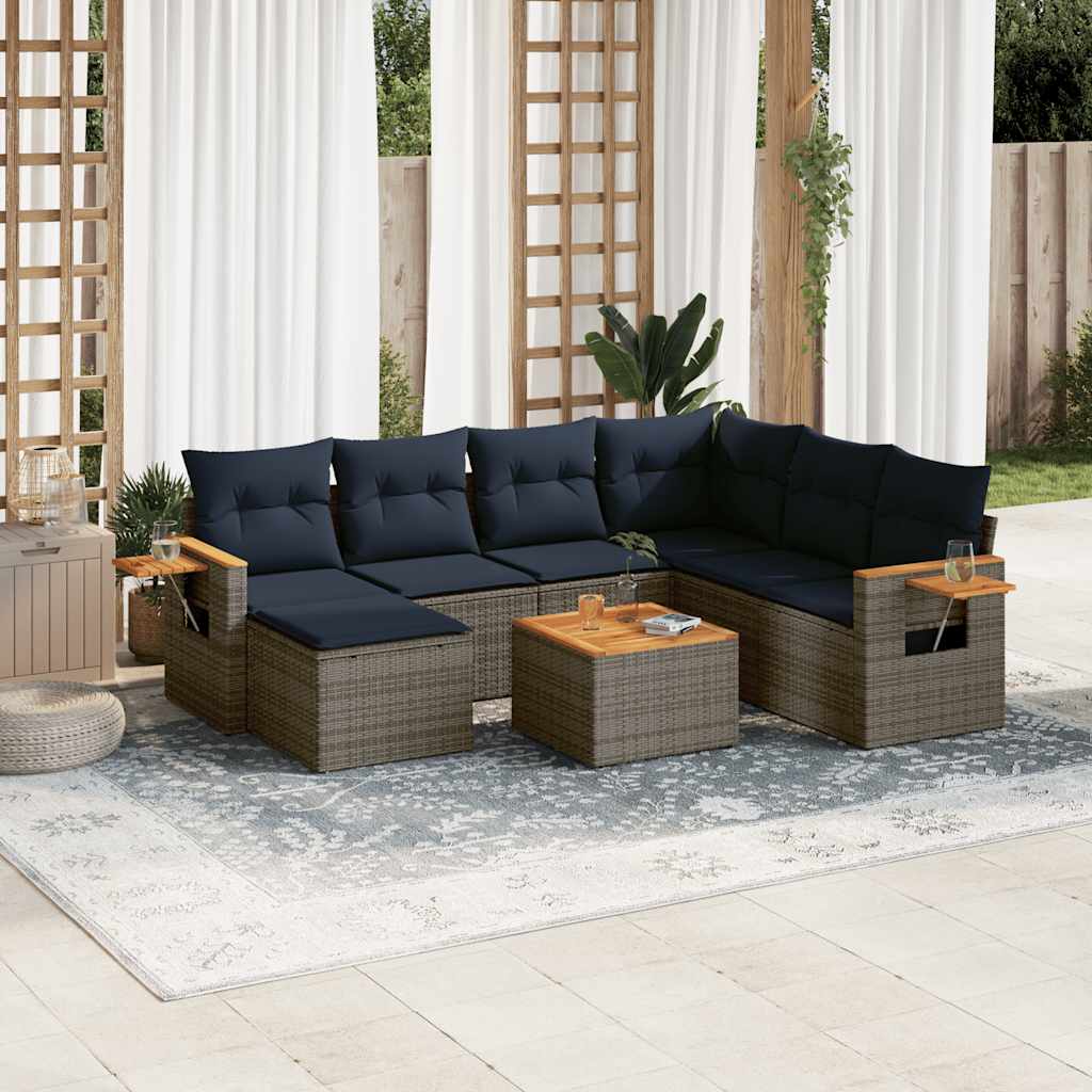 8-dijelni set vrtnih sofa od poliratana s jastucima sivi