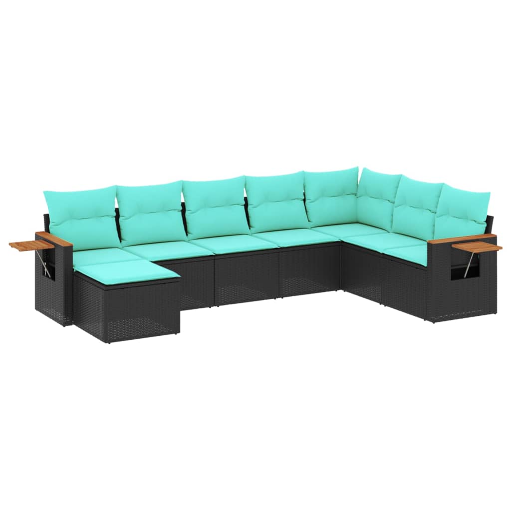 8-dijelni set vrtnih sofa od poliratana s jastucima crni