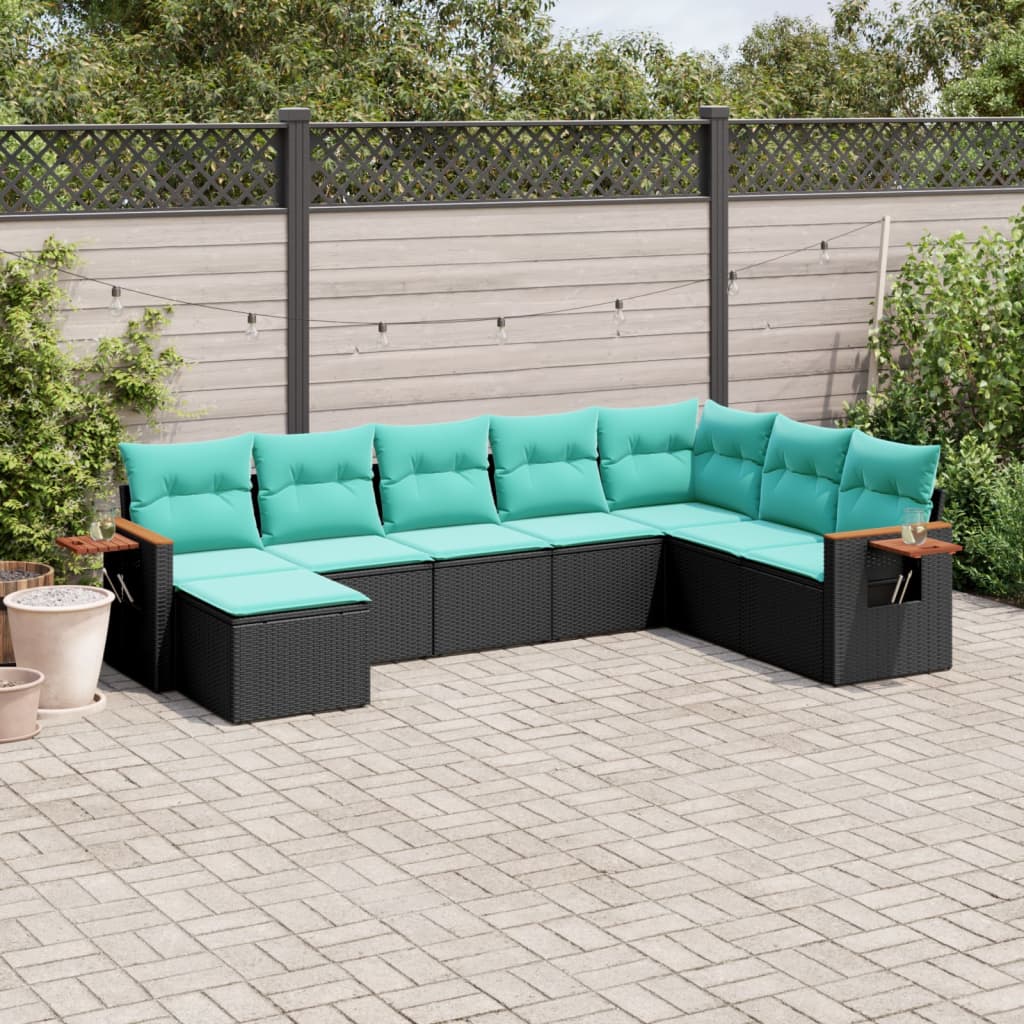 8-dijelni set vrtnih sofa od poliratana s jastucima crni