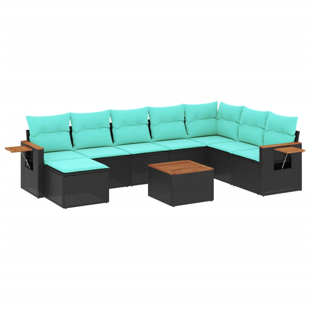 9-dijelni set vrtnih sofa od poliratana s jastucima crni