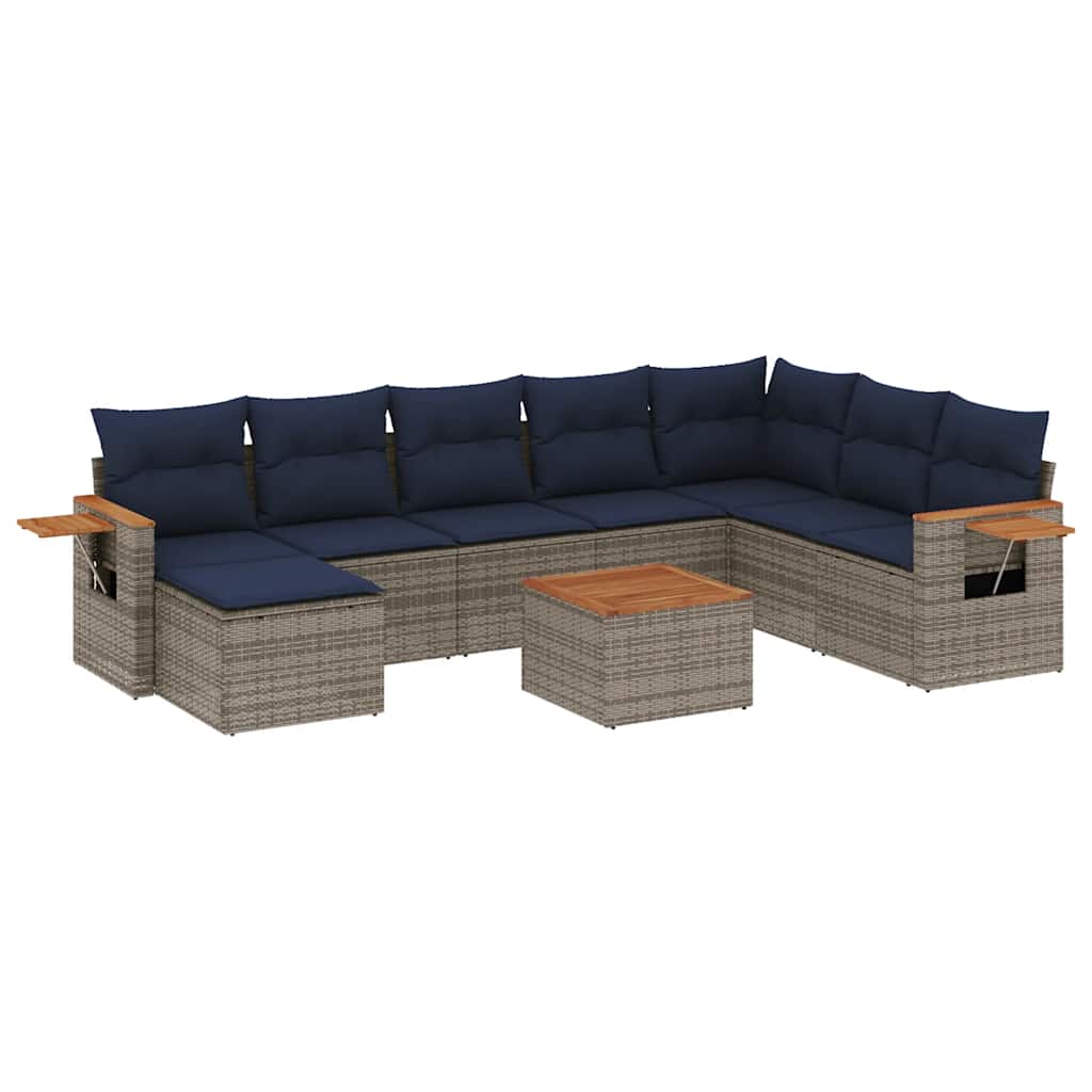 9-dijelni set vrtnih sofa od poliratana s jastucima sivi