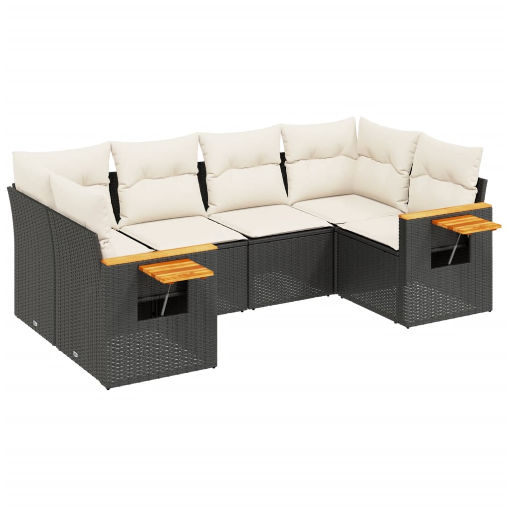 6-dijelni set vrtnih sofa s jastucima crni od poliratana Crna 85 x 62 x 69 cm