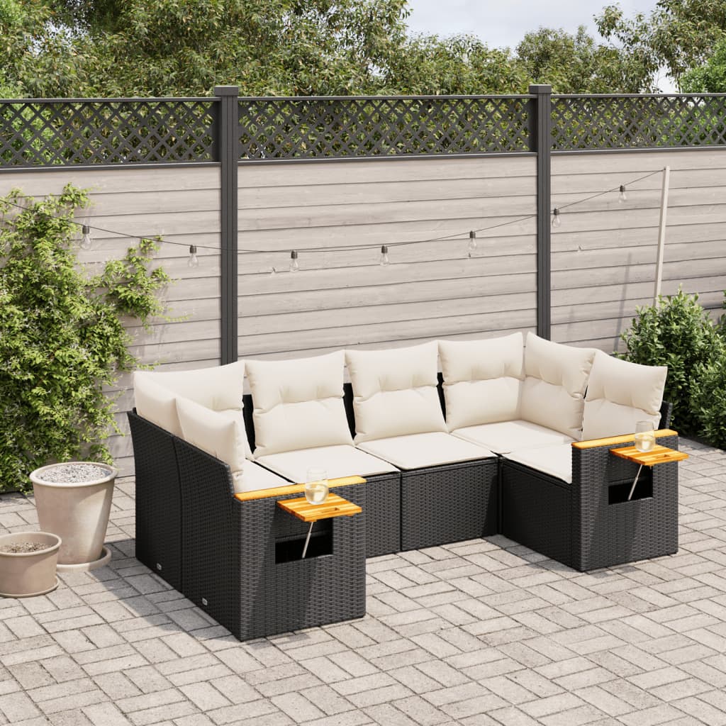 6-dijelni set vrtnih sofa s jastucima crni od poliratana Crna 85 x 62 x 69 cm
