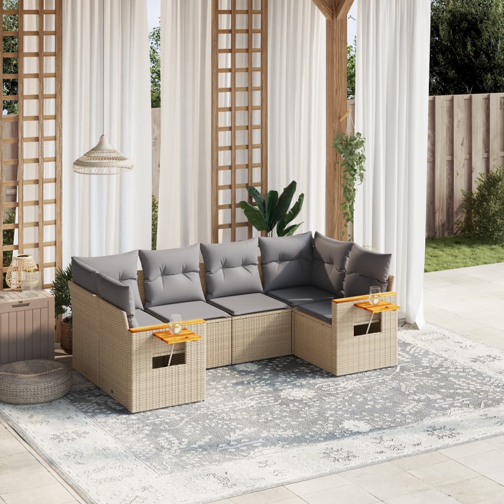 6-dijelni set vrtnih sofa s jastucima bež od poliratana 85 x 62 x 69 cm