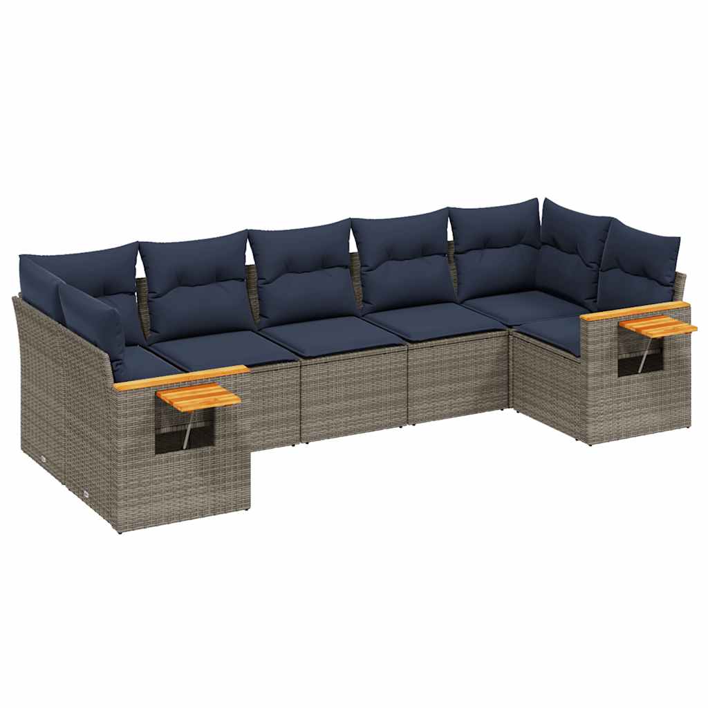 7-dijelni set vrtnih sofa od poliratana s jastucima sivi