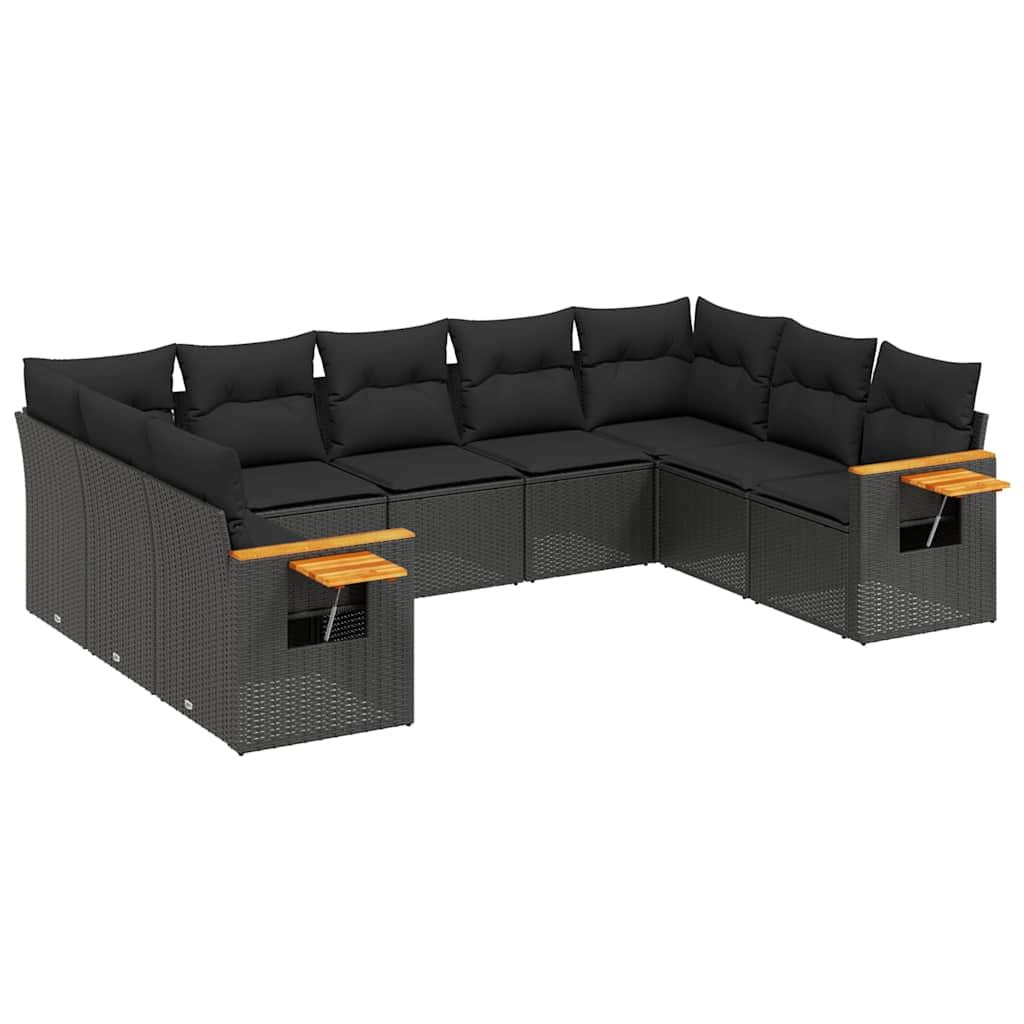 9-dijelni set vrtnih sofa s jastucima crni od poliratana
