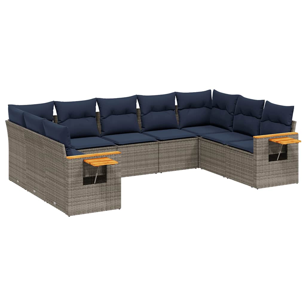 9-dijelni set vrtnih sofa od poliratana s jastucima sivi