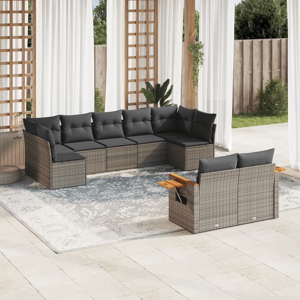 9-dijelni set vrtnih sofa od poliratana s jastucima sivi