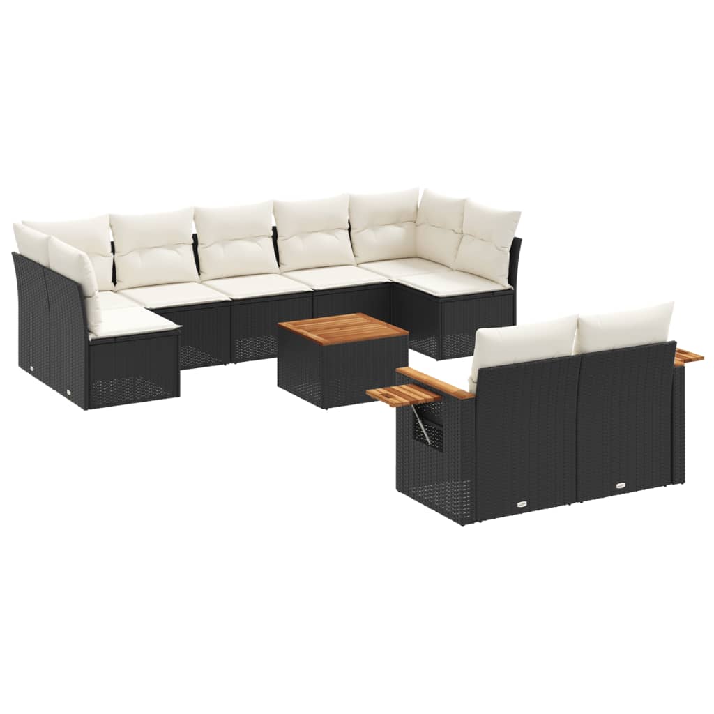 10-dijelni set vrtnih sofa s jastucima crni od poliratana