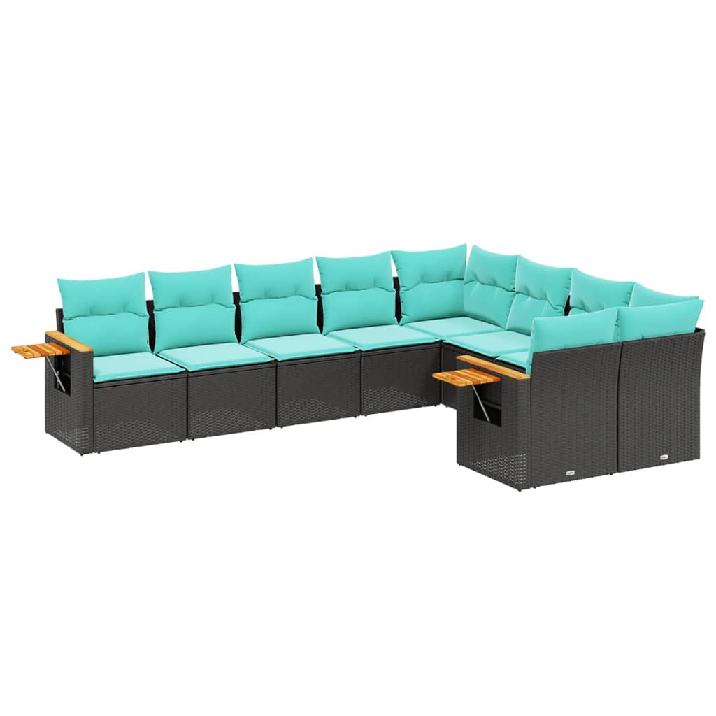 9-dijelni set vrtnih sofa od poliratana s jastucima crni