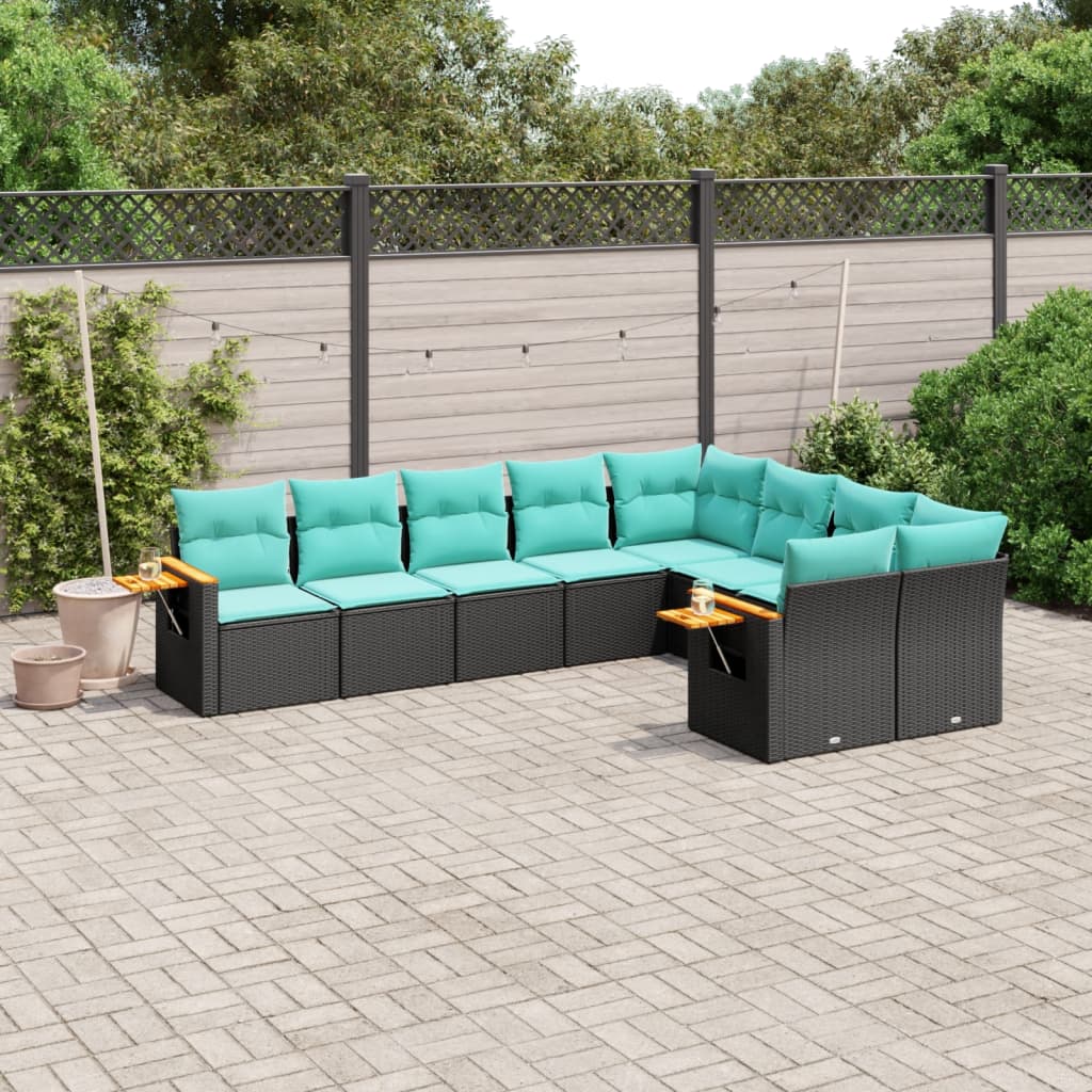 9-dijelni set vrtnih sofa od poliratana s jastucima crni