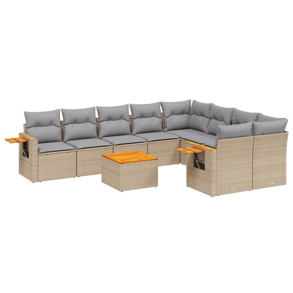 10-dijelni set vrtnih sofa s jastucima bež od poliratana