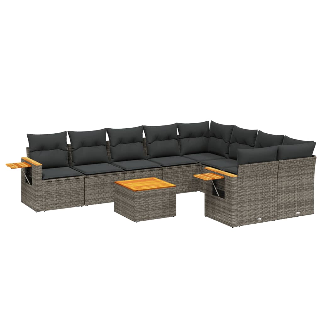 10-dijelni set vrtnih sofa od poliratana s jastucima sivi