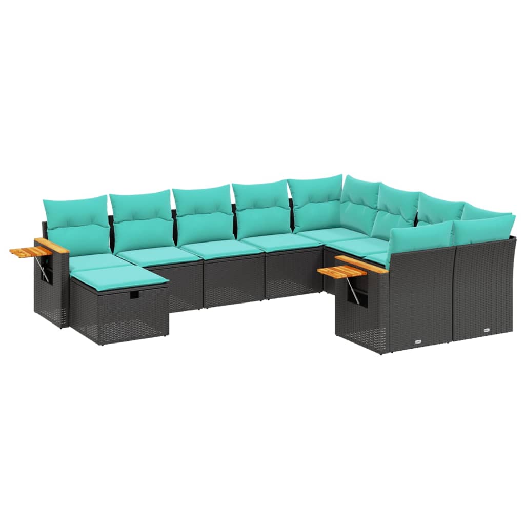 10-dijelni set vrtnih sofa od poliratana s jastucima crni