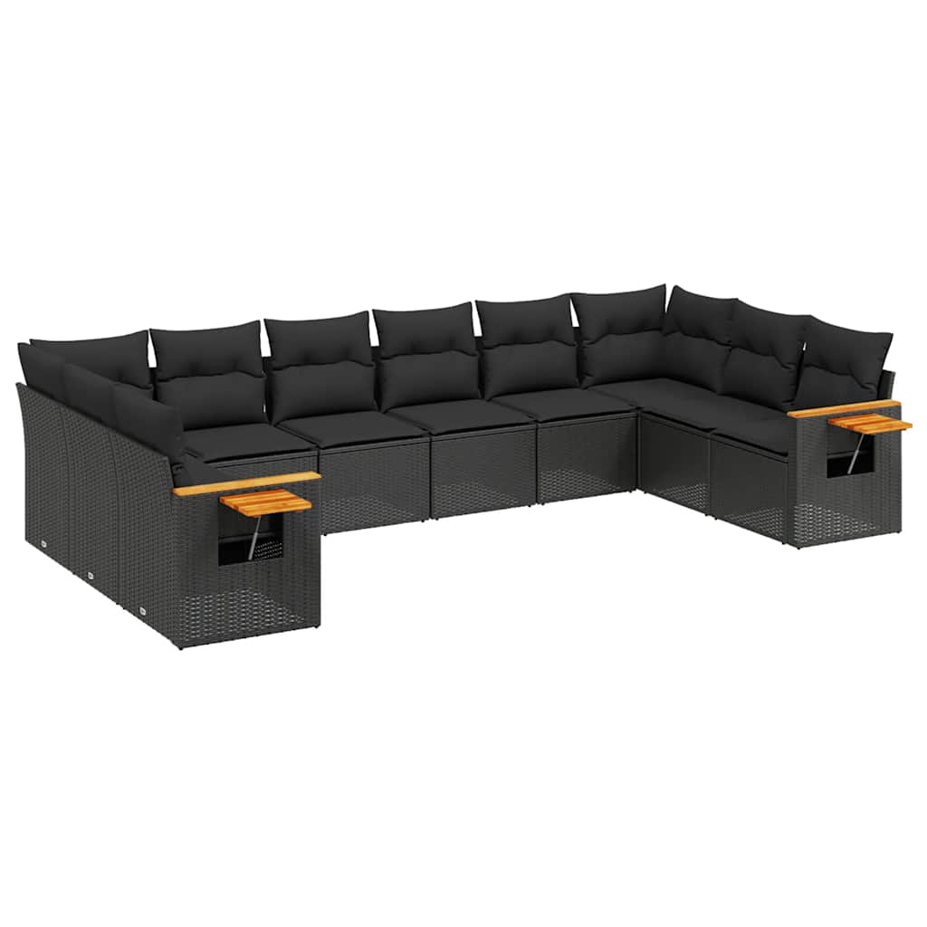 10-dijelni set vrtnih sofa s jastucima crni od poliratana