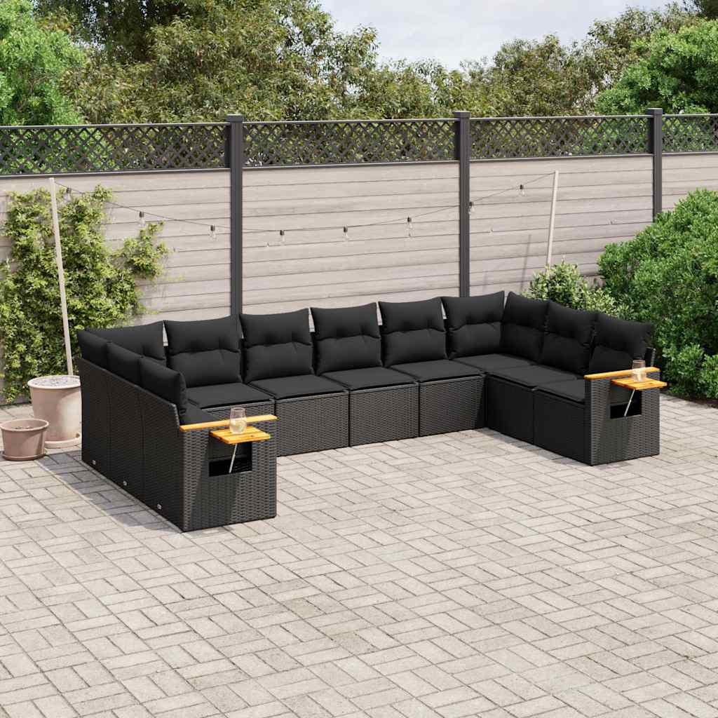 10-dijelni set vrtnih sofa s jastucima crni od poliratana