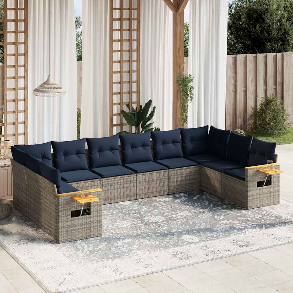 10-dijelni set vrtnih sofa od poliratana s jastucima sivi