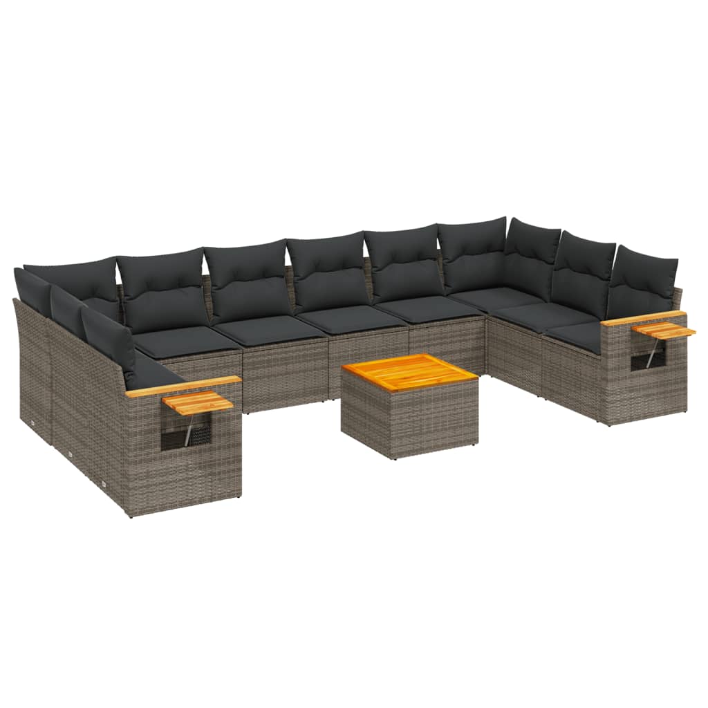 11-dijelni set vrtnih sofa od poliratana s jastucima sivi