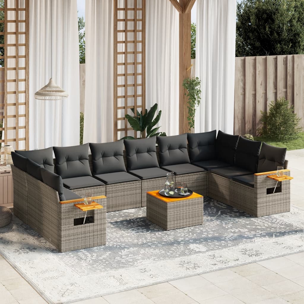 11-dijelni set vrtnih sofa od poliratana s jastucima sivi