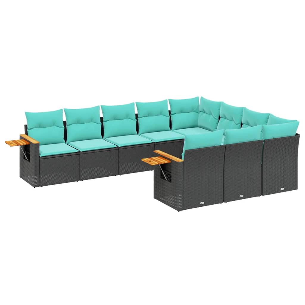 10-dijelni set vrtnih sofa od poliratana s jastucima crni