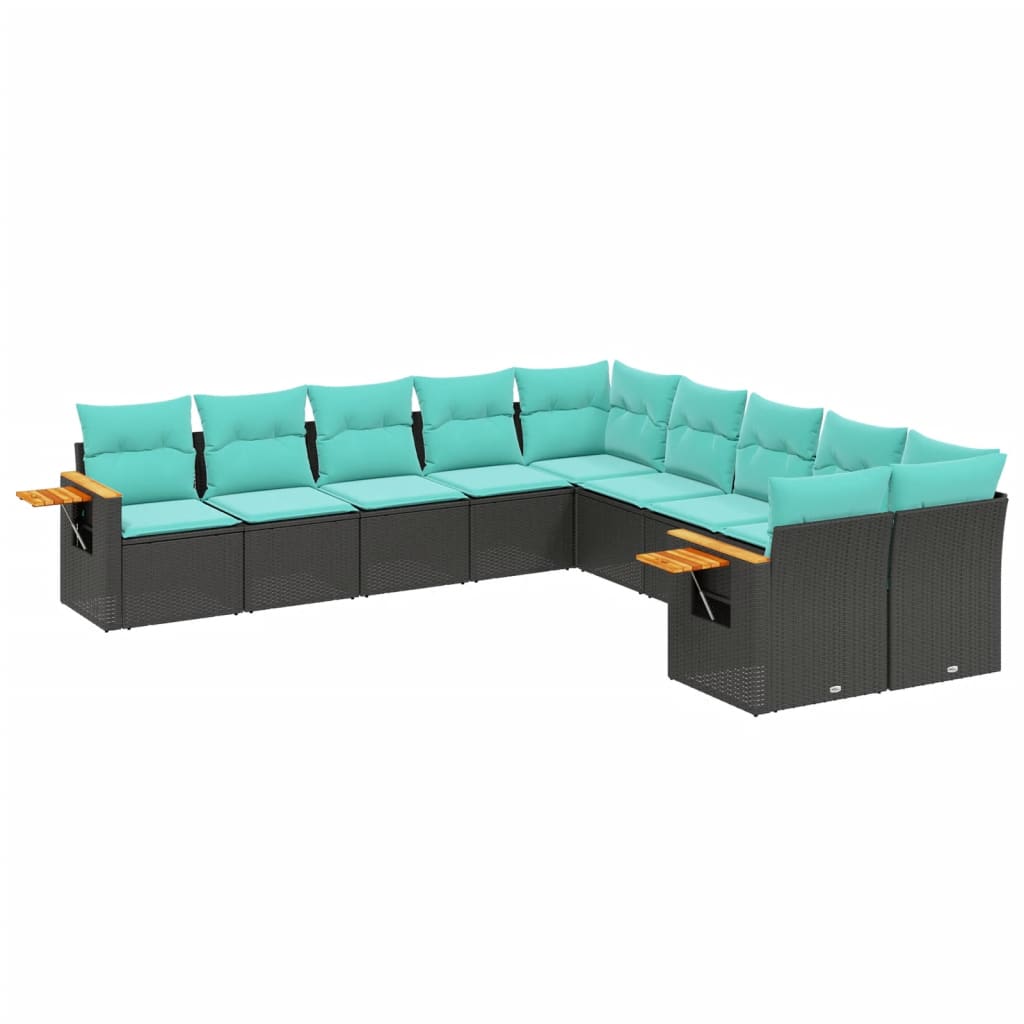 10-dijelni set vrtnih sofa od poliratana s jastucima crni