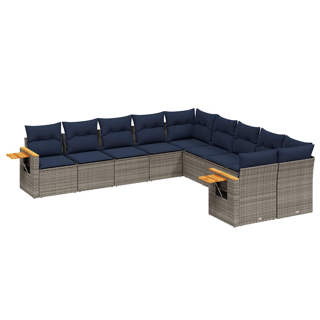 10-dijelni set vrtnih sofa od poliratana s jastucima sivi