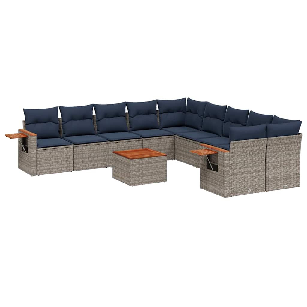 11-dijelni set vrtnih sofa od poliratana s jastucima sivi