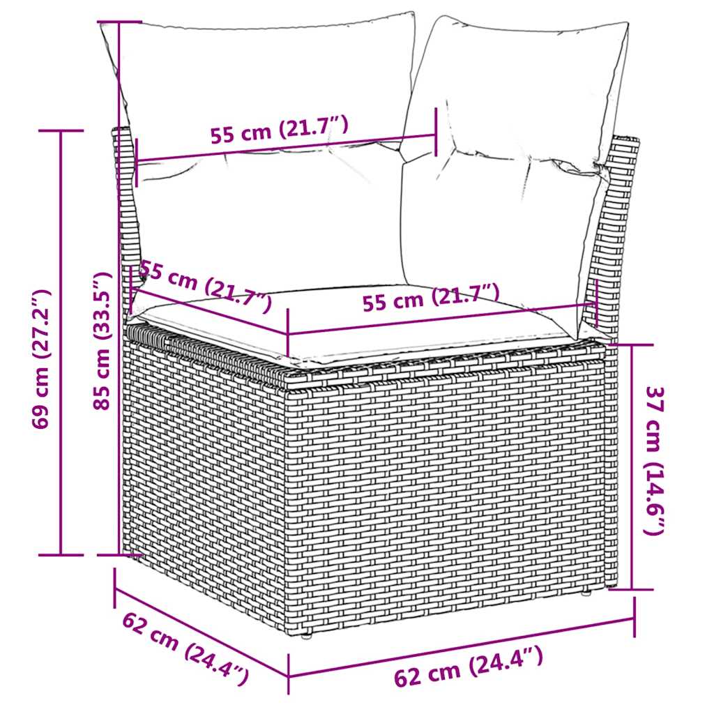 11-dijelni set vrtnih sofa od poliratana s jastucima sivi