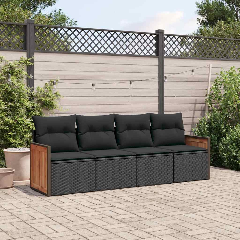 4-dijelni set vrtnih sofa od poliratana s jastucima crni