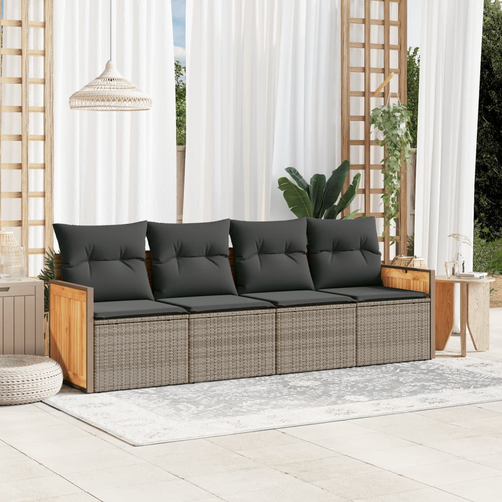 4-dijelni set vrtnih sofa od poliratana s jastucima sivi