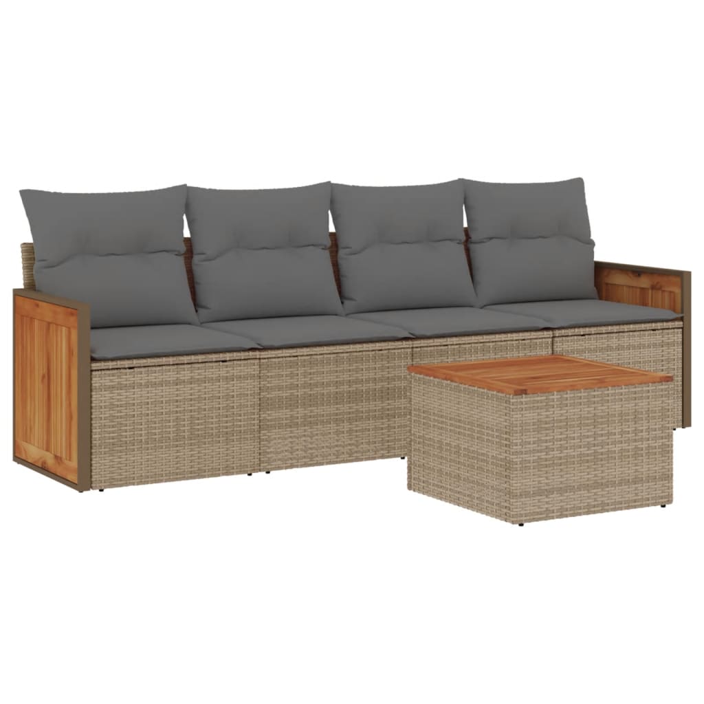 5-dijelni vrtni set sofa s jastucima bež od poliratana