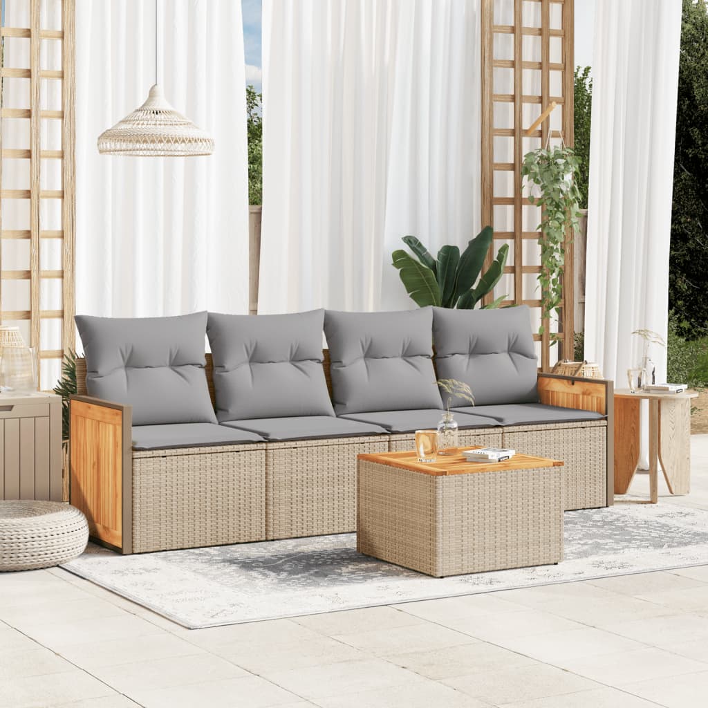 5-dijelni vrtni set sofa s jastucima bež od poliratana