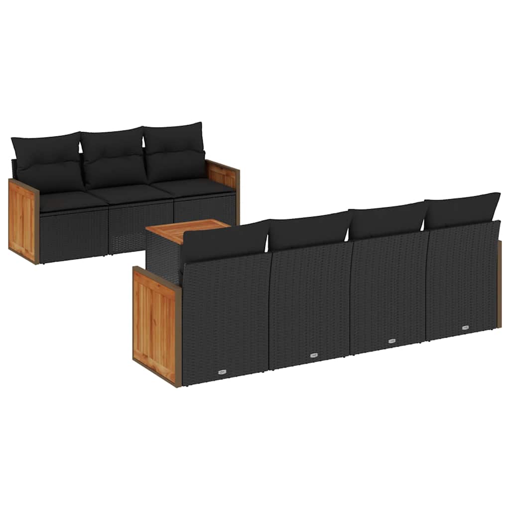 8-dijelni set vrtnih sofa od poliratana s jastucima crni