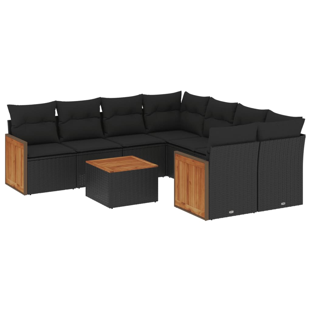 9-dijelni set vrtnih sofa s jastucima crni od poliratana