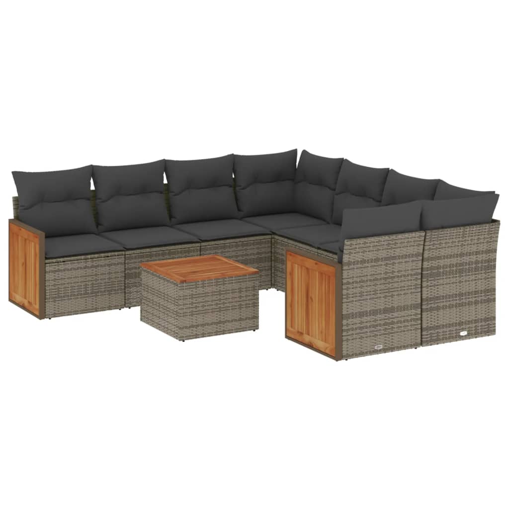 9-dijelni set vrtnih sofa od poliratana s jastucima sivi