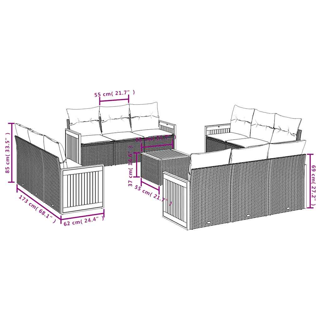 13-dijelni set vrtnih sofa s jastucima poliratan crni