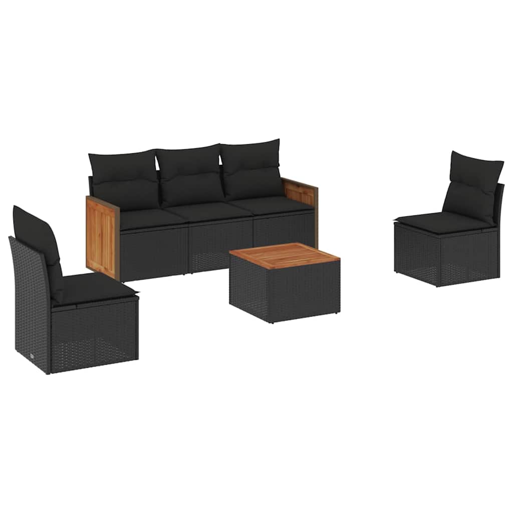 6-dijelni set vrtnih sofa s jastucima crni od poliratana