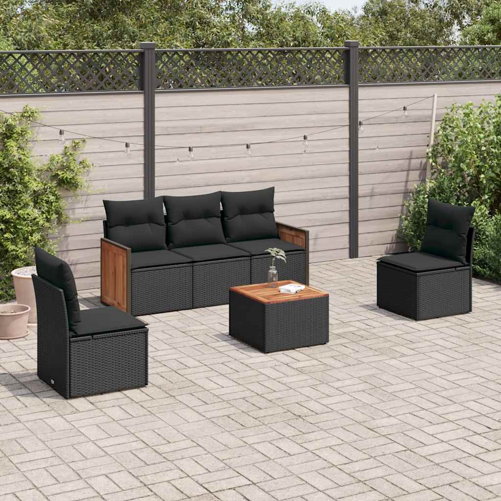 6-dijelni set vrtnih sofa s jastucima crni od poliratana