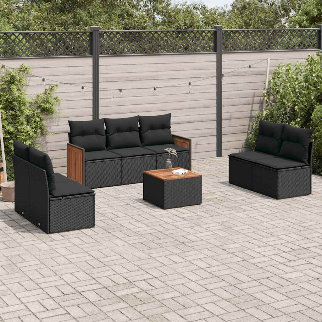 8-dijelni set vrtnih sofa od poliratana s jastucima crni