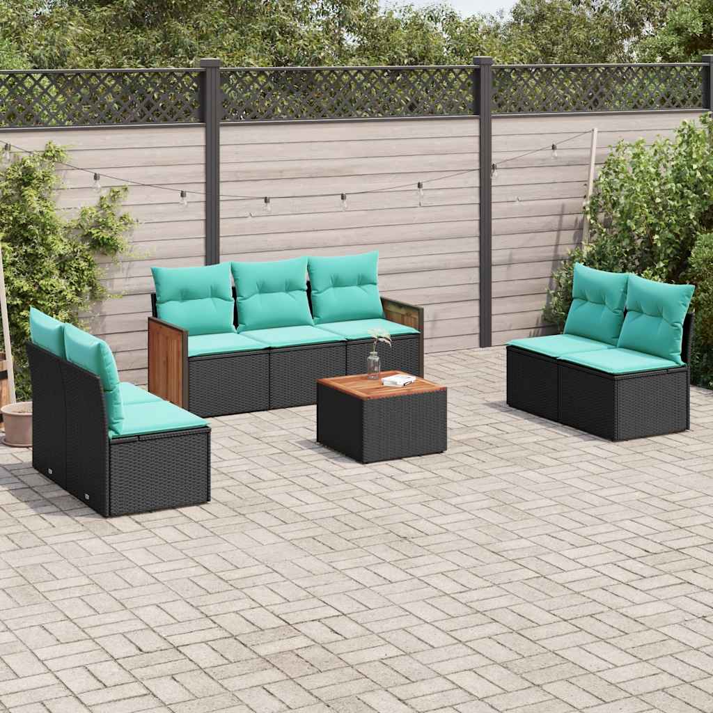 Vrtni set od 8 dijelova s jastucima, crni poliratan