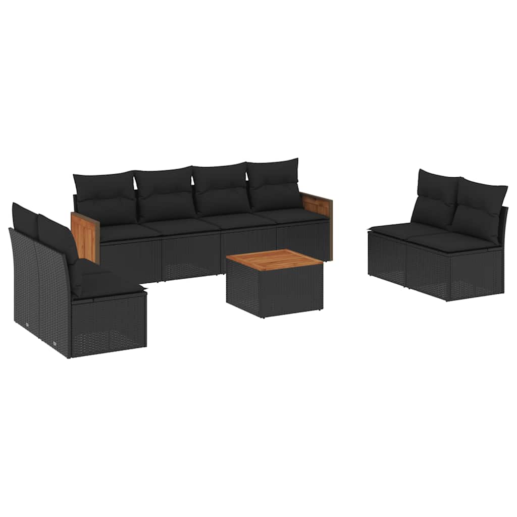 9-dijelni set vrtnih sofa s jastucima crni od poliratana