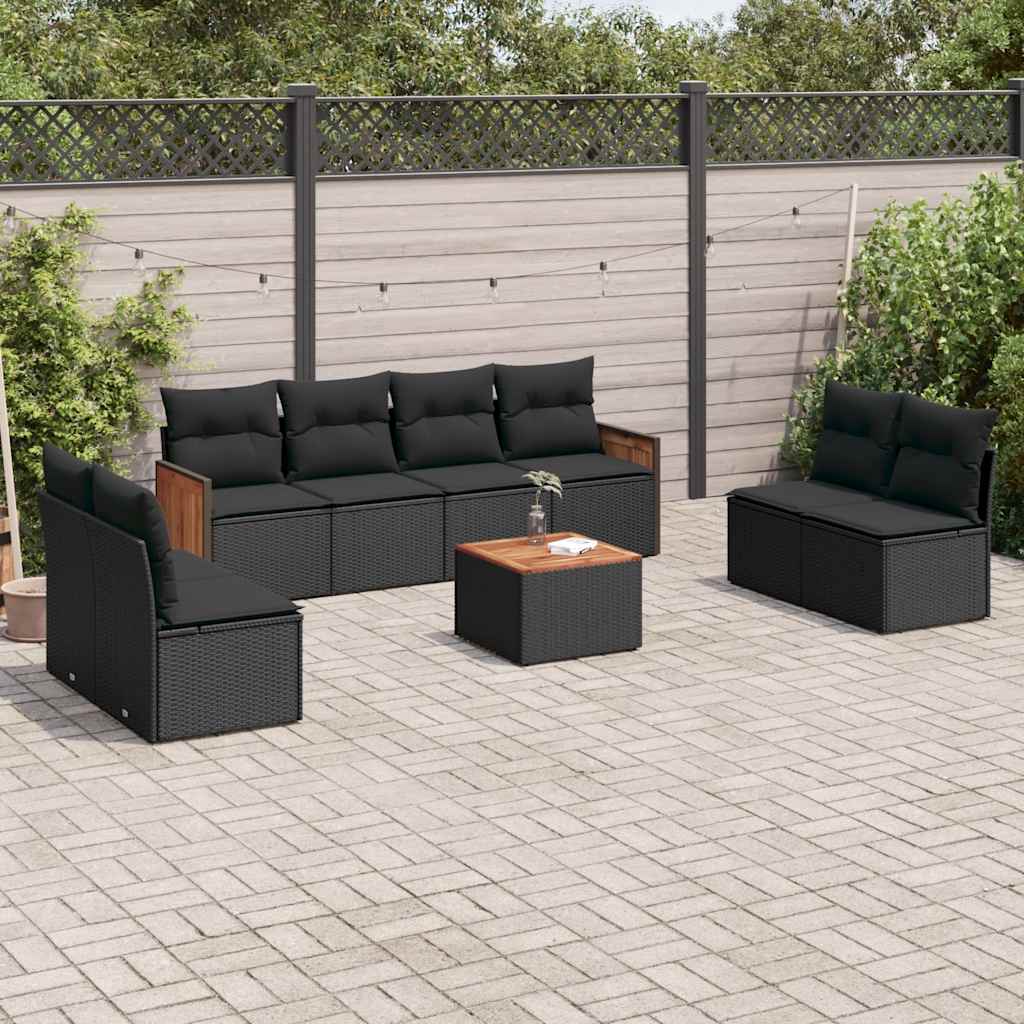 9-dijelni set vrtnih sofa s jastucima crni od poliratana