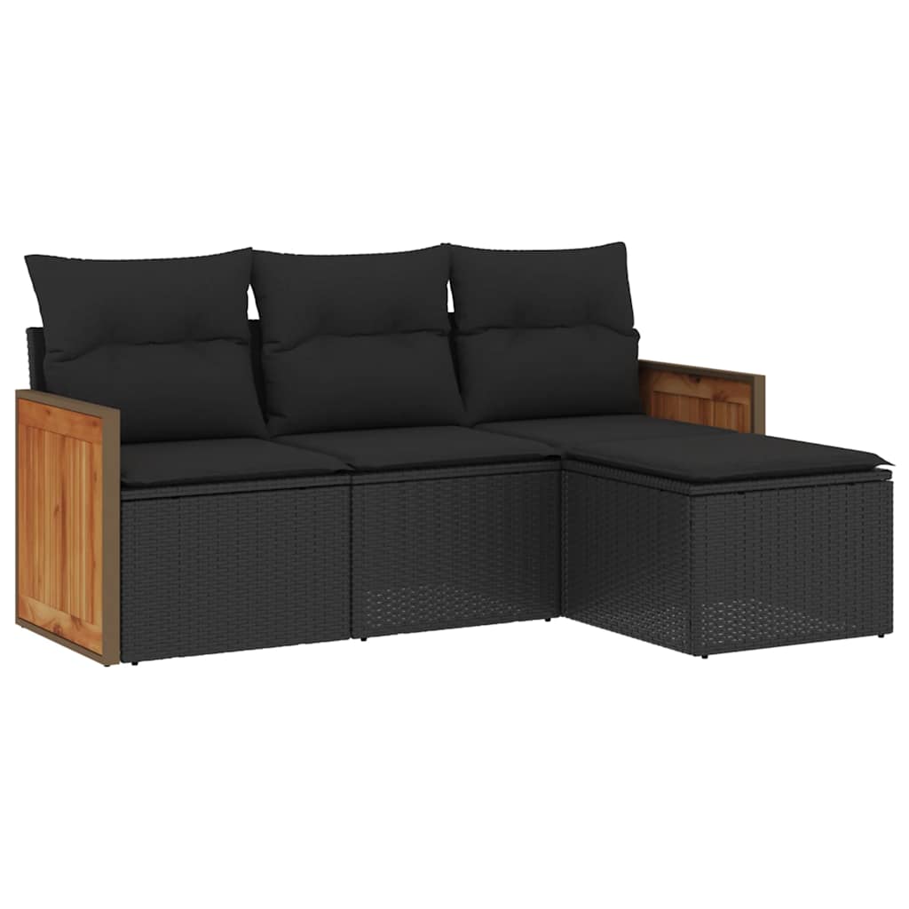 4-dijelni set vrtnih sofa od poliratana s jastucima crni