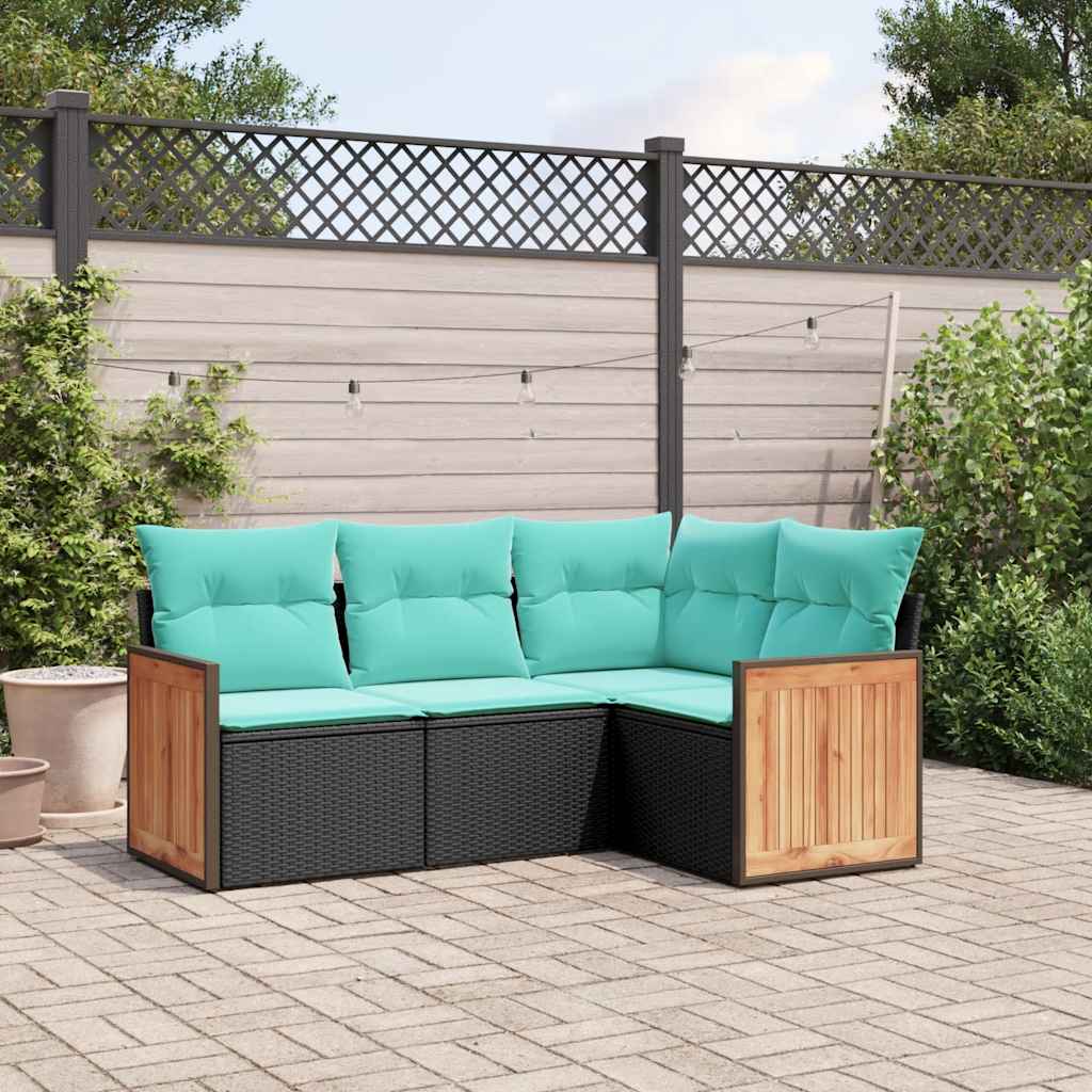 Vrtni set od 4 dijela s jastucima, crni poliratan