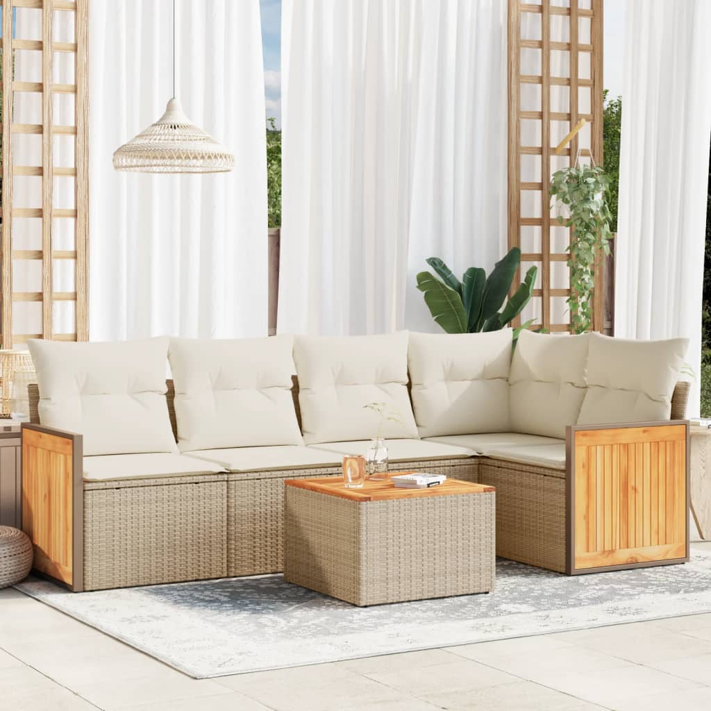 6-dijelni set vrtnih sofa s jastucima bež od poliratana 62 x 62 x 69 cm