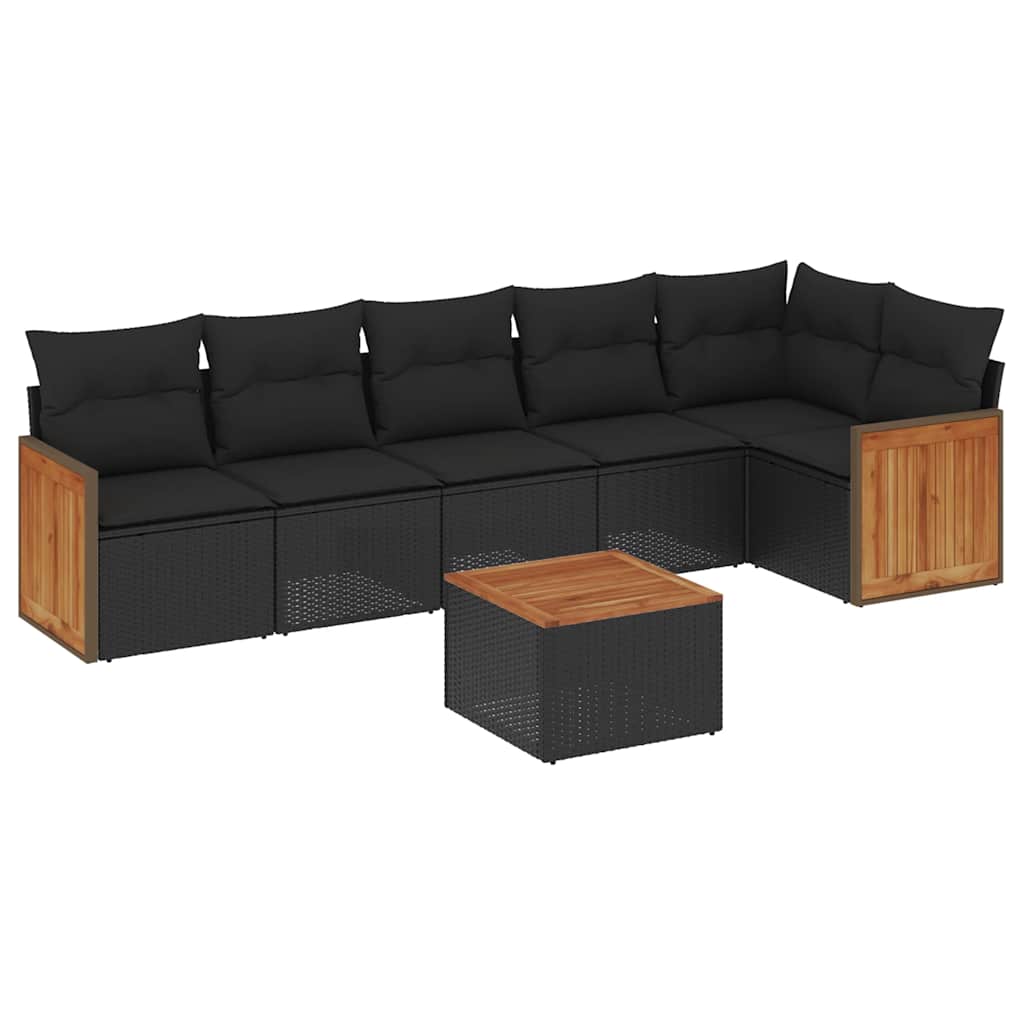 7-dijelni set vrtnih sofa od poliratana s jastucima crni