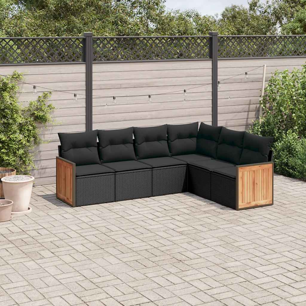 6-dijelni set vrtnih sofa s jastucima crni od poliratana