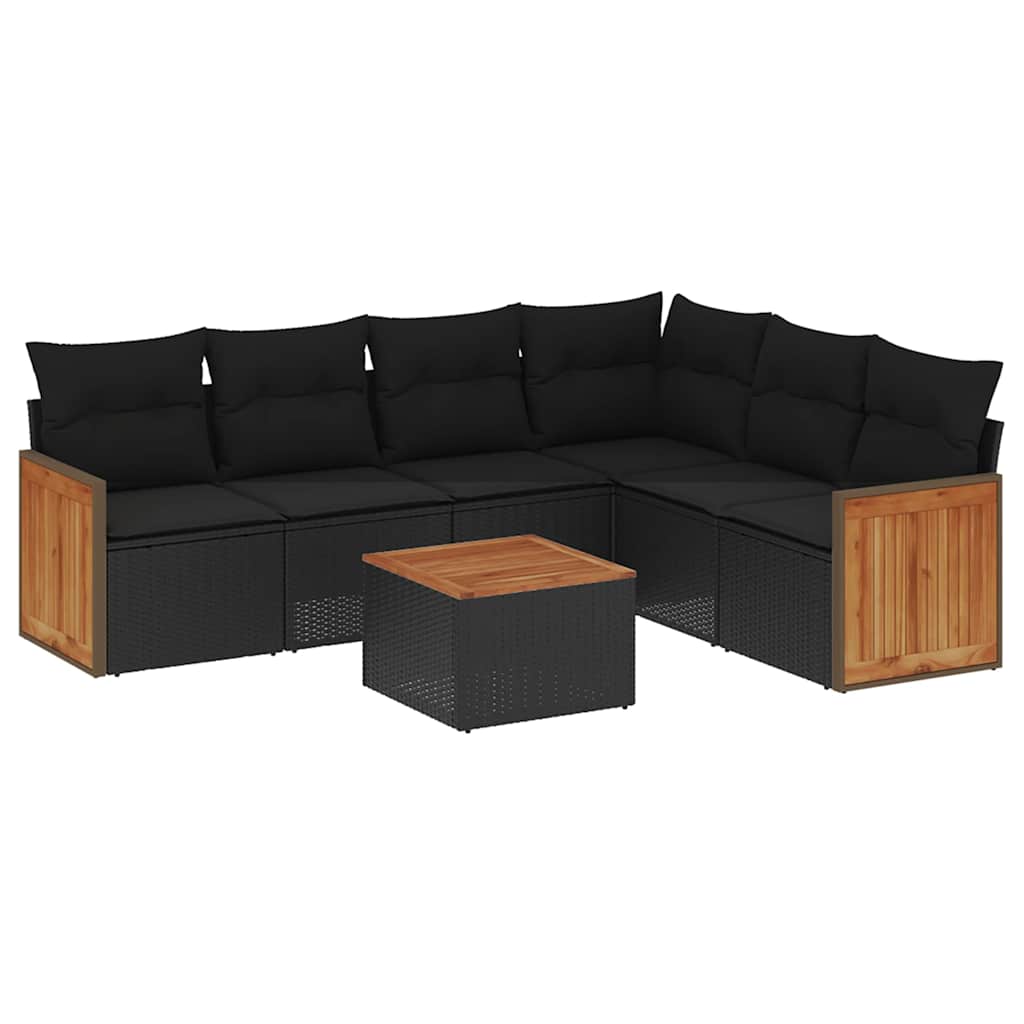 7-dijelni set vrtnih sofa od poliratana s jastucima crni