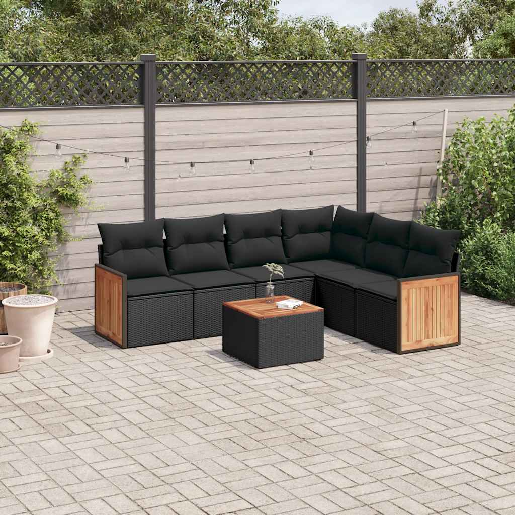 7-dijelni set vrtnih sofa od poliratana s jastucima crni